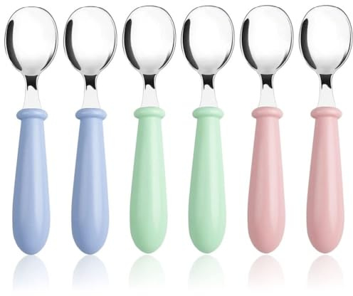 6 Piezas Tenedor Bebe, WitBicg Cubiertos Bebe, Cubiertos Infantiles Acero Inoxidable, Talheres Bebe Ayuda a Alimentar Al Bebé, Aumentar El Apetito, Entrenamiento Alimentacion (Cuchara)
