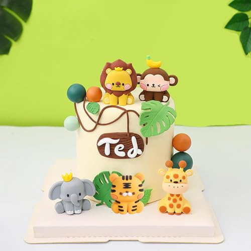 Tortendeko Dschungel, 5 Stück Waldtiere Kuchendeko Safari Cake Topper, Tiere Tortendeko Zoo Kuchen Deko für Junge Mädchen Kindergeburtstag Partyzubehör