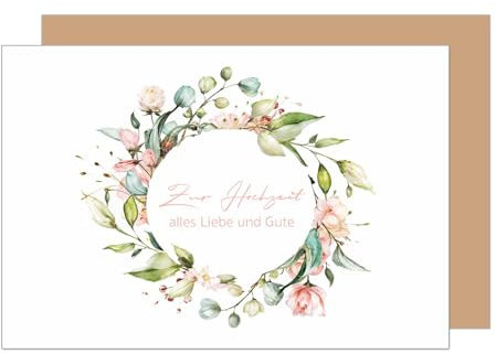 Edition Seidel Premium Glückwunschkarte zur Hochzeit mit Umschlag aus Kraftpapier. Hochzeitskarte Grußkarte Vermählung Just Married Wedding Eukalyptus Blumen Blumenkranz (H486 SW024)