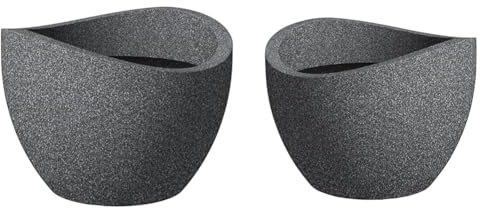 Scheurich Wave Globe, Pflanzgefäß aus Kunststoff, Schwarz-Granit & Wave Globe, Pflanzgefäß aus Kunststoff, Schwarz-Granit, 50 cm Durchmesser, 37,1 cm hoch, 37 l Vol.