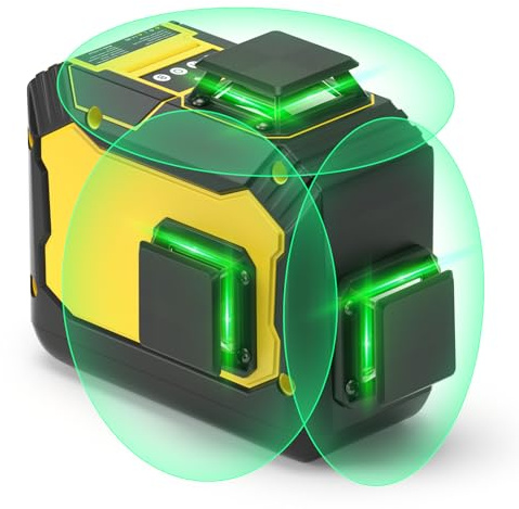 Laser Level 3x360° Self Leveling 3D Green Cross 12 Lines Laser Touchscreen Control Laser Tool for Construction and Picture Hanging with 5000mAh Rechargeable Battery & Remote Control