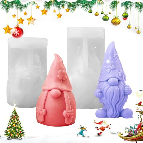 LETTERASHQP 3 Stück 3D Wichtel Silikonform Kerzen Weihnachtsbaum Gießformen Herbst Weihnachten DIY Silikonform Wichtel Kerzenform Weihnachtsmann für DIY Handwerk Weihnachtsschmuck Heimdekoration