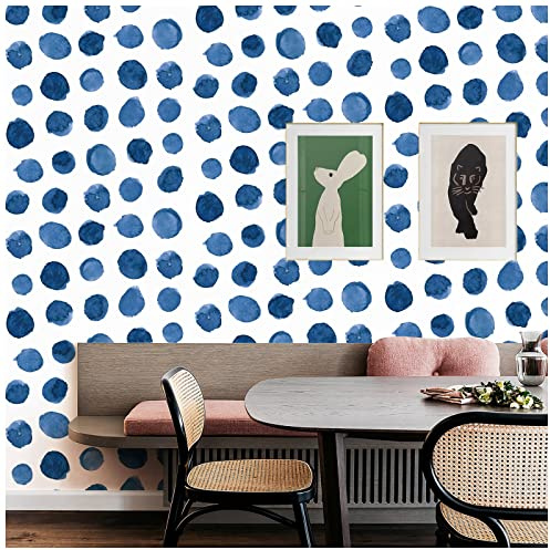 ICYEHAO Papier Peint à Pois, 44.5 x 500 cm Papier Peint Bleu et Blanc Geometrique Papier Autocollant pour Meuble,Chambre,Salon,Salle de Bain,Cuisine,Toilette