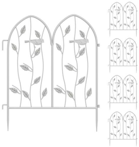 Dekorative Metall Gartenzaun, 5 Stück Gartenzaun Teichzaun, Steckzaun 230cm Breit x 60cm Hoch, Für Blumenbeet, Hof, Tier Barriere(Weiß)