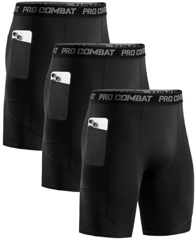 Niksa 1-pack kompressionsshorts för män, sportkalsonger, snabbtorkande löparbyxor, män, korta med mobiltelefonficka, Svart (3-pack), XL