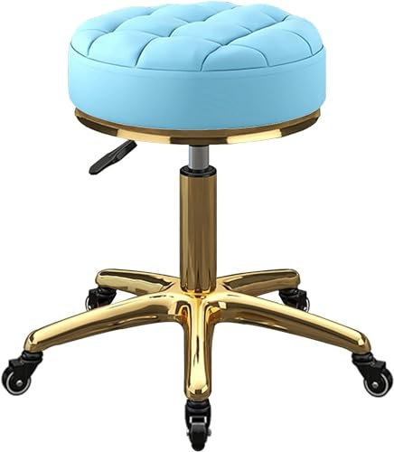 Blue Beauty Salon Theke Make-up Hocker Runder Drehstuhl Rollbar Hocker mit Rollen Metall Titan Gold 5 Krallen stilvoll und funktional