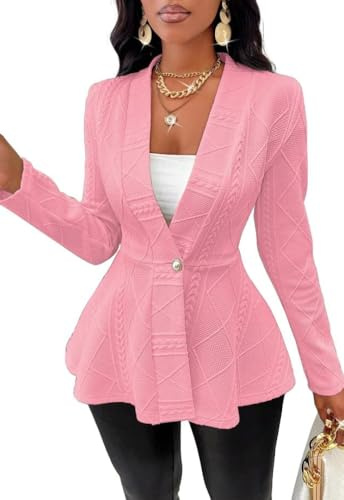 Suncadmious Abiti Casual aziendali per Donna, Blazer per Donna, Giacche per Donna, Jacke a Bottone Singolo Strutturato (Rosa,M)
