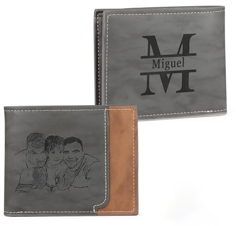 ALBERTBAND Personalisierte Herren Geldbörsen mit Foto Namen Initialen Leder Brieftasche für Papa Ehemann Freund Geschenk für Vatertag Weihnachten Geburtstag (H)