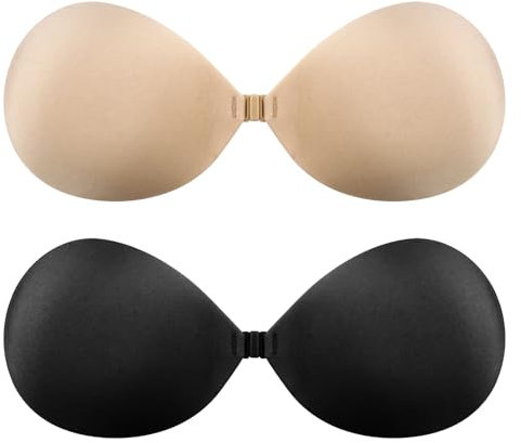 2Pairs Push Up Bra for Women, Adhesive Backless Bra Sticky Bra Invisible Strapless Bras Skin Friendly Reusable Silicone Padded for Women Girls A-B Cup Everyday Wearing Wedding Party Dress Bikini