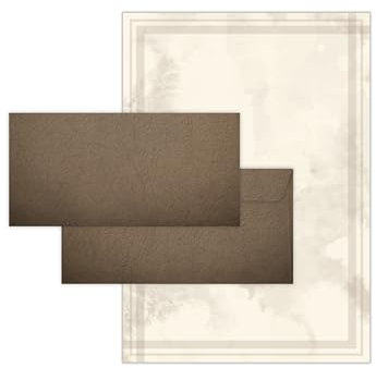 Briefpapier-Set 100 Briefbögen DIN A4 + 100 Umschläge DIN-lang ohne Fenster haftklebend - Papier beidseitig beschriftbar und bedruckbar für Taufe Kommunion Firmenpost Marmor braun