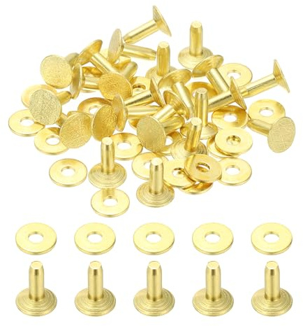 PATIKIL 9x3.3x9mm Rivets En Cuir Et Ébarbures, 100 Ensembles Rivets En Cuir Et Rondelles Attaches En Laiton Tiges Métalliques Pour Artisanat En Cuir, Ceintures, Colliers, DIY