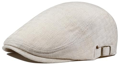 PivotWing Schiebermütze Herren Cap Herren Leicht Atmungsaktiv Schirmmütze Weich Leinen Baskenmütze Weich Netzgewebe Flatcap Verstellbar Sommermütze Outdoor Beige One Size