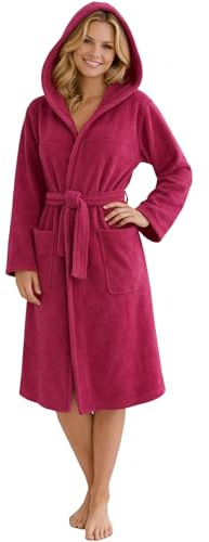Morgenstern Bademantel Damen mit Kapuze 100% Baumwolle Frottee OEKO-TEX® Morgenmantel Marina Fuchsia Gr. L