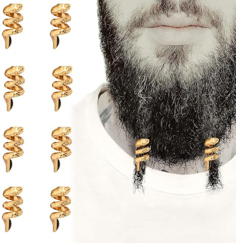 QIUMING Beard Beads Viking Beads Adjustable Braid Beads Hair Rings Beads Clip Spiral Hair Viking Rune Beads for Hair Decoration Men Women (Gold, Style 3)