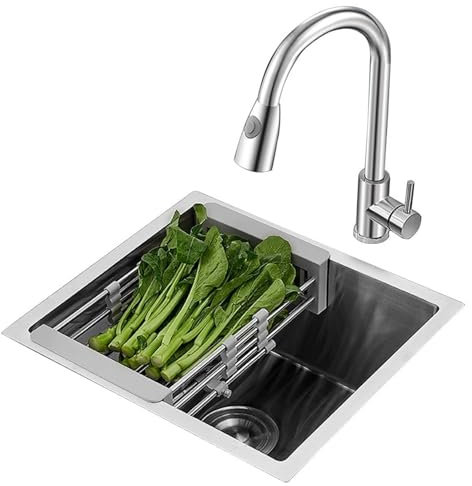 YAONJS Quadratische Nano-Spüle Aus Edelstahl - Mini-Spüle Zum Waschen Von Gemüse In Der Küche Für Die Verwendung Auf Der Arbeitsplatte Und Im Einbauwaschbecken(48 * 40cm)