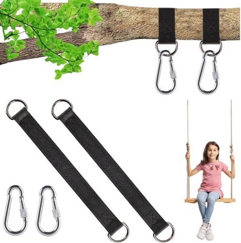 xutong 2 Stücke Schaukel-Befestigungsset,mit 2 Schwerlast Karabinern und D-Ringen, schaukel aufhängung,Hängematten und Sportgeräte,Hält bis zu 400kg,für Baumschaukel Aufhängung Hängesessel