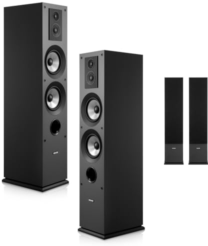 VEVOR Enceinte Colonne Paire Tour de Son 3 Voies, avec Tweeter 19 mm 25,4 mm, Woofer 133,4 mm, Puissance de Crête 145 W, Réponse en Fréquence 70 Hz à 20 kHz, Boîtier MDF, pour Système Audio Domestique