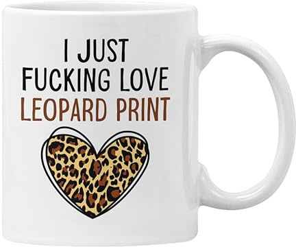 Plumfoolery I Just Love Leopard Print Mug or Coaster, Funny Animal Print Obsessed | Dishwasher Safe Ceramic 11oz Coffee Cup | Handprinted in the UK (White Mug)