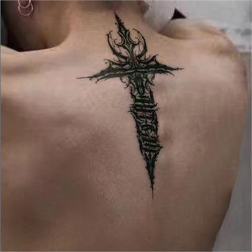 2 Stück Kreuz Gothic Männer und Frauen Kräuter Temporäre Tattoo Aufkleber, Semi-permanent Nicht reflektierend, Wasserfest, Hält 2 Wochen, Gefälschte Tattoos