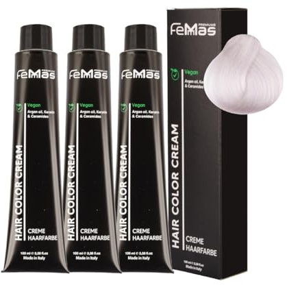 FemMas Spezial Blond Ultra Violet 12.02S Lot de 3 teintures capillaires à l'huile d'argan, à la kératine et aux céramides, coloration permanente ou teinte pour des résultats de couleur éclatants 100