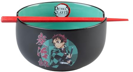 Bol Ramen Japones Demon Slayer Manga - Cuenco Ramen Japones 900 ml : Incluye Palillos Japoneses - Apto para Microondas y Lavavajillas | Bowl Cocina Camida Japonesa (16 x 9 cm)