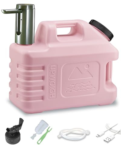 UPWOIGH Jarra de agua portátil de 3.5 galones en color rosa coral con bomba táctil a prueba de fugas con bloqueo de tornillo, recipiente tallado inspirado en la naturaleza con espiga, tanque de agua