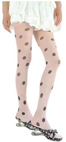 Lipfer Retro prickiga strumpor, stora söta prickiga strumpbyxor för kvinnor, tryckta genomskinliga strumpor, Kawaii-leggings i Y2k-stil för fest och daglig användning.