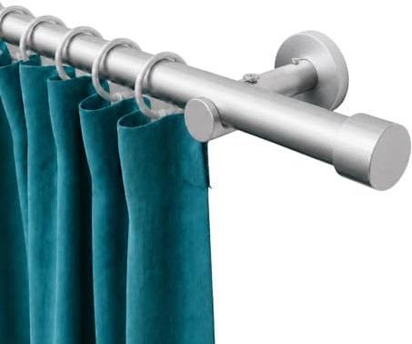 Rollmayer Gardinenstange Ø19mm 160cm Chrom Matt 1-läufig | mit Crux im Silber, Metall, Wandbefestigung ohne Ringe, Für Wohnzimmer Schlafzimmer Büro