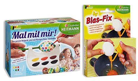 Heitmann Eierfarben Oster-Bastelset: Ostereier-Malmaschine mit Flüssigen Eierfarben, Ausblasgerät, Kunststoff, Ostereierfarbe, Bunt, 16 x 11, 5 x 9, 5 cm, 2 Einheiten