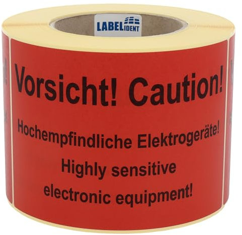 Warnetiketten 150 x 100 mm - Paket Aufkleber Vorsicht! Caution! Hochempfindliche Elektrogeräte! - 500 Versandaufkleber auf 1 Rolle(n), Papier selbstklebend