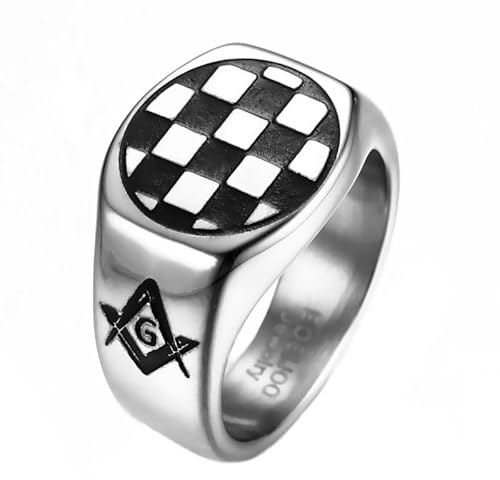 BOBIJOO Jewelry - Bague Chevalière Pavé Mosaïque Rond Symboles Equerre Compas G Acacia Argenté - 56 (7 US)