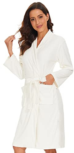 Vislivin Womens Lightweight Bathrobe Soft Kimono Robes Terry Cloth Bathrobe Knee Length Bath Gown White L