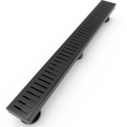 WEBANG 72 Inch Linear Shower Drain Rectangular Floor Drain with Accessories Capsule Pattern Cover Grate Removable SUS304 Stainless Steel CUPC Certified Matte Black