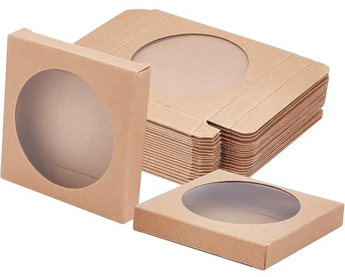 BENECREAT 24 Packung Brown Kraftpapierboxen Mit Durchsichtigem Fenster 9x9x1.5cm Papier Geschenkverpackungsboxen Für Hochzeitsfeier Favor Treat