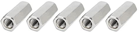 Anawakia 5 Stück M10 Kupplungsmuttern Hülsenmutter Hutmuttern lang Schaft Mutter Hex Mutter Gewinde Rechts Hex Gewindestange Bar Stud Studding Edelstahl (M10 x 20 mm)