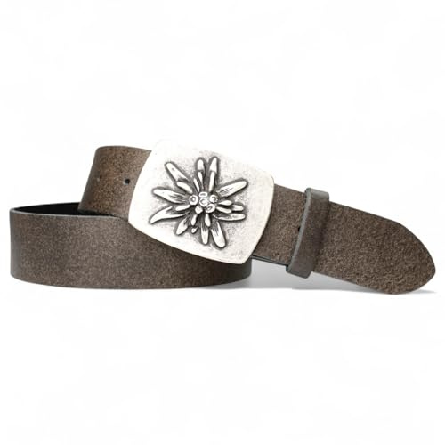 FRONHOFER Trachtengürtel Echtleder 4 cm mit Edelweiß Gürtelschnalle 7 x 5 cm für Damen und Herren Trachten Outfit Landhausmode