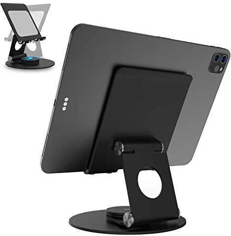 KABCON Swivel Tablet Stand, Aluminum Portable 360°Rotating Holder for Desk,Business,Kitchen,Desktop,Table Stand for iPad Pro 9.7,10.5,12.9/Air Mini,Tab,Fire,Nexus,E-Reader-Black