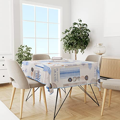 BESCH Mantel de Mesa Rectangular Hule Impermeable y Antimancha de 80x180/100x200 cm con Tejido Bies y Estampado (Board de Mer, 140x240cm)