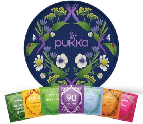 Pukka Tea Organic, Herbal Tea Sampler For Everyday Wellness, Best for Birthdays, Anniversaries & Holidays, Caffeine Free, 90 Bags, 6 Flavors
