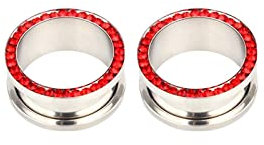 Bishilin Plugs 10MM Edelstahl, Ohr Tunnel Set zum Schrauben mit Rot Zirkonia Silber Piercing Plug Ohr Expander Set