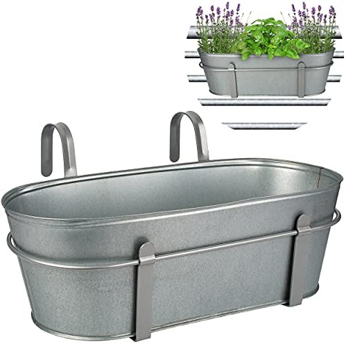 alles-meine.de GmbH Hänge - Topf/Blumentopf/Balkonkasten Farbwahl Ø 50 cm - mit Haken - Metall - metallic grau/anthrazit - oval - länglich - Hängend - Aufhängen - groß ..