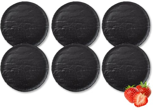 Wilmax | Teller - 6 Stück aus Porzellan | Schwarzer Essteller | Steinimitat | Speiseteller für verschiedene Gerichte, Haushalt, Gastronomie | Handglasiert | Spülmaschinengeeignet