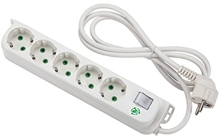 FANTON 47470DECO - Ciabatta elettrica Omega ECO ReLife con interruttore e cavo da 1,5 m, 5 prese Schuko 3P 16A, spina a 90°