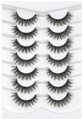 Happy Heartbeat 3D Clear Band Falsche Wimpern Natürlich Look Cat Eye Künstliche Wimpern Wispy Faux Mink lashes Flauschig Weiche Fake Eyelashes 7 Paare (No.203)