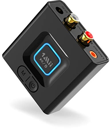 1Mii ML201 Bluetooth 5.1 Empfänger für Stereoanlage, HiFi Audio Adapter mit 3.5mm & Cinch, Bass-Modus, 12h Akku, Kabelloser Receiver für Smartphone, Tablet & PC