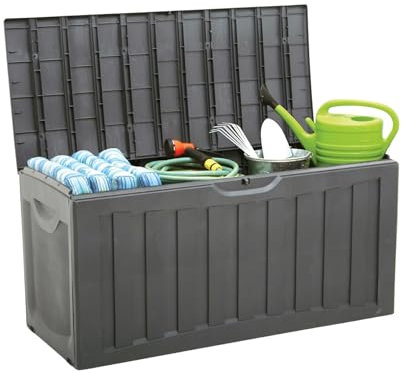 7H SEVEN HOUSE | Baúl Exterior de Resina | Arcón Exterior para Jardín, Terraza o Balcón | Baúl Impermeable | Baúl para Objetos y Juguetes | 340 litros | 118x53x57cm