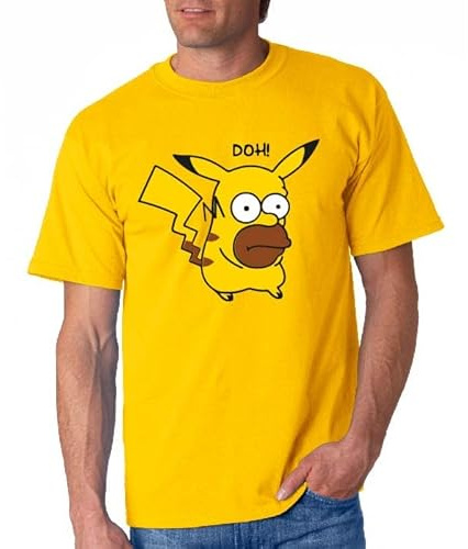 Pika Homer - Camiseta Manga Corta (M, Amarillo)