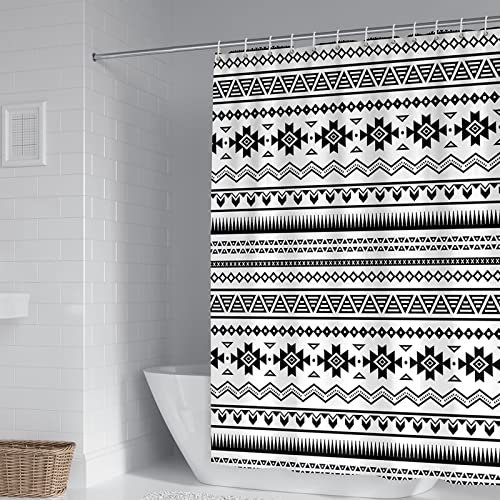 Banemi Duschvorhang 90X180, Duschvorhang Textil Waschbar Schwarz Weiss Ethnisches Muster Schöner Duschvorhang