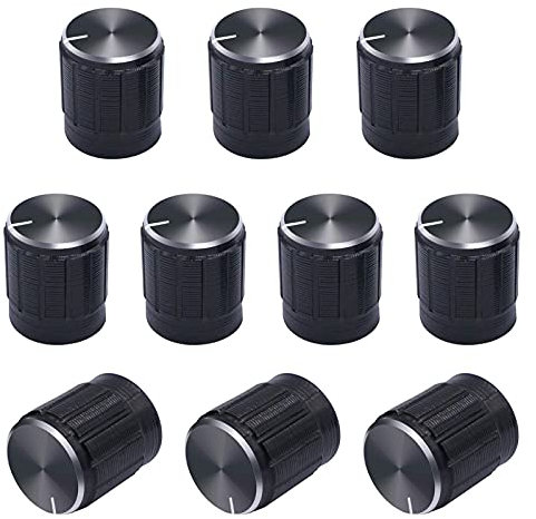 KLVN 10 stücke Black Metal 6 mm Rändelwelleneinsatz Dia.Potentiometer Rotary Encoder Knob Switch Knobs 15mm Dia.x 16mm.