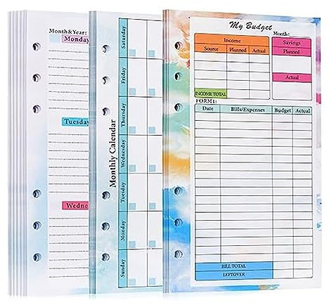 Jikoiuty Agenda A6, recharge, 82 feuilles, planificateur mensuel et hebdomadaire, bloc-notes, 6 trous pour reliure classeur A6, Économisez A Jikoiuty Agenda A6, recharge, 82 feuilles, planificateur